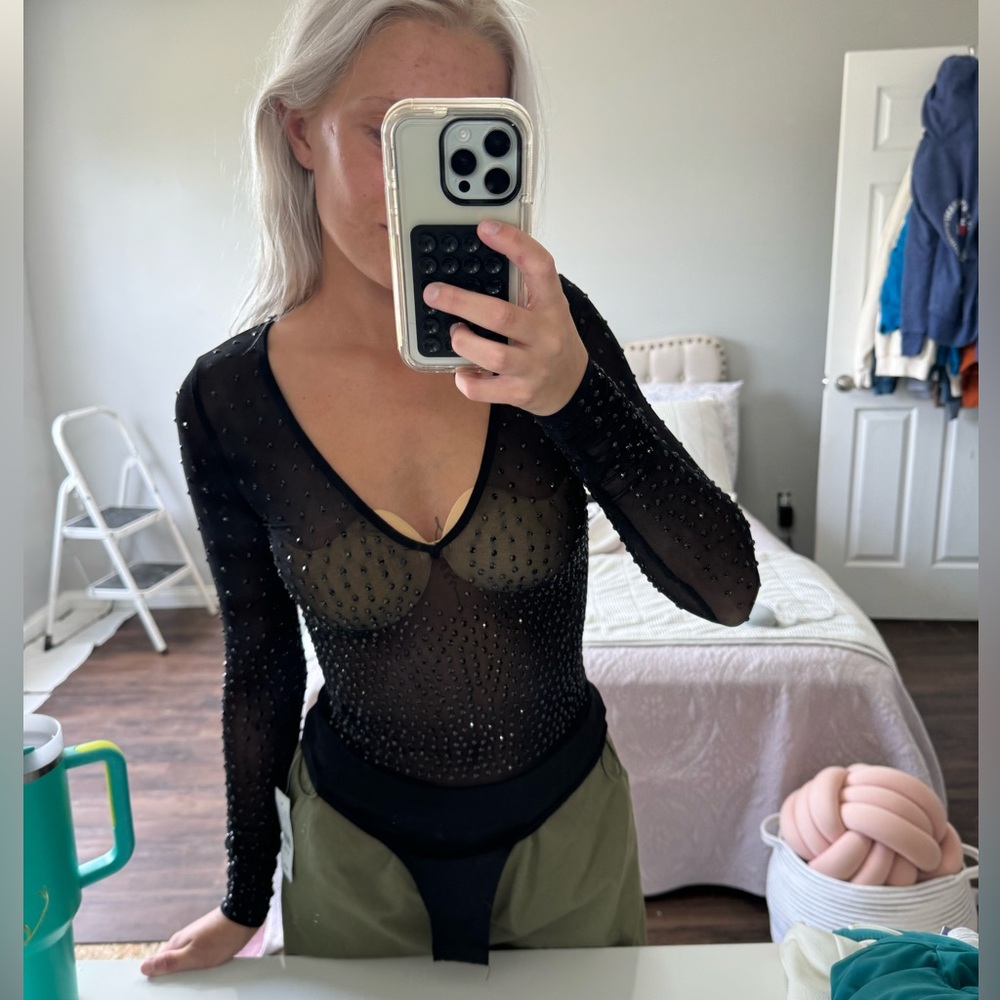 Windsor Black Mesh Rhinestone Bodysuit